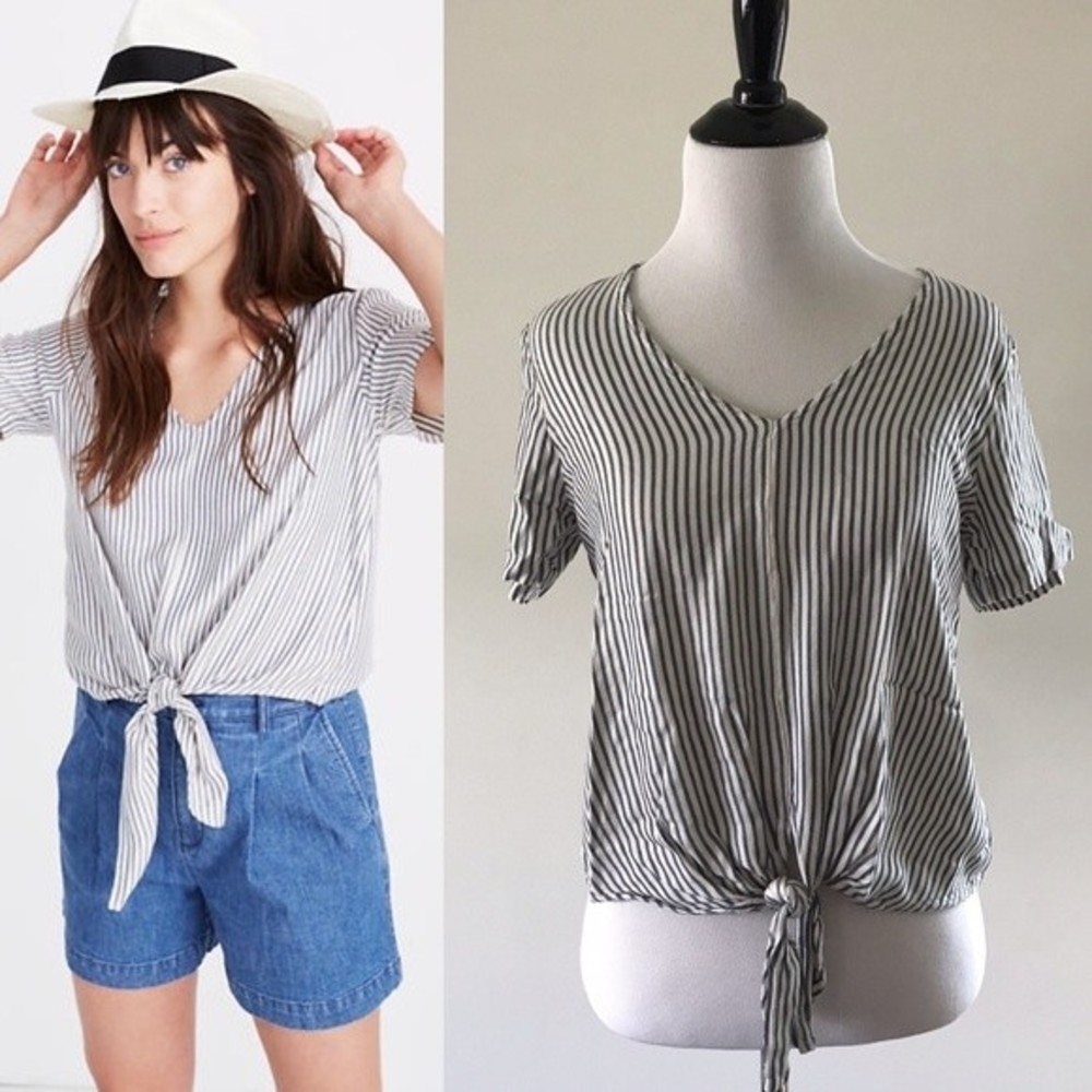 Madewell Novel Tie-Front Top in Stripe - XS